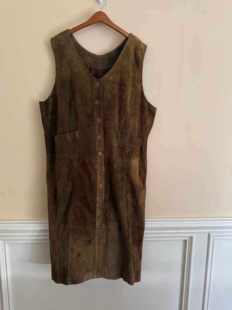 Vintage 90s Cheyenne Mocha Brown Suede Sleeveless Midi Dress B2 Sz Xl - 2x